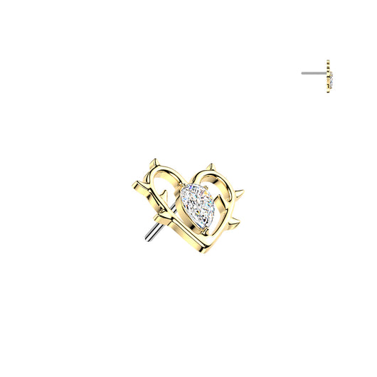 Titanium Threadless Push In Heart & Thorn CZ Replacement For Lip Belly