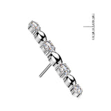 Titanium Threadless Push In CZ & Oval Bead Long Bar Top Tragus