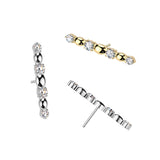 Titanium Threadless Push In CZ & Oval Bead Long Bar Top Tragus