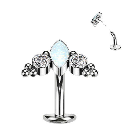 Titanium Threadless Floating Base Marquise CZ or Opal Long Belly Ring