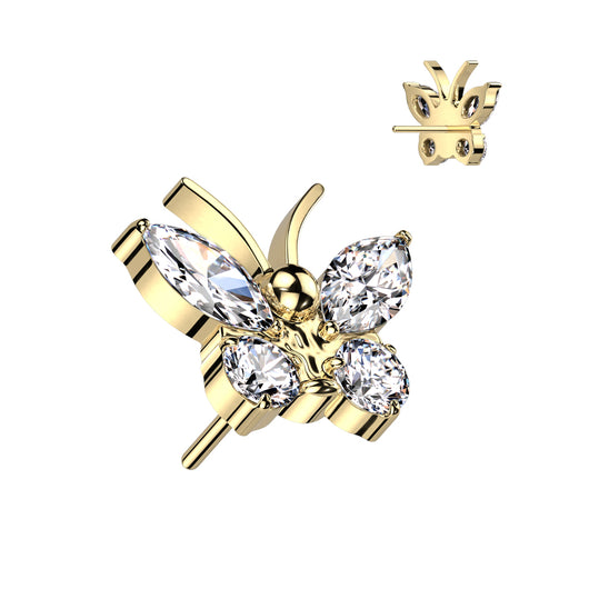 Titanium Threadless Floating Convex Base Butterfly Top Belly Button Ring