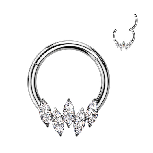 High Quality Precision 5 Marquise CZ Hinged Segment Ring Daith Septum