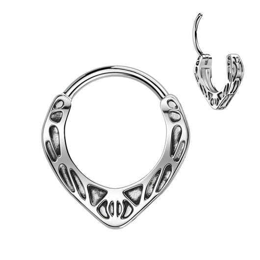 Tribal Cast Hinged Segment Hoop Ring for Nose Ear Lobe Helix