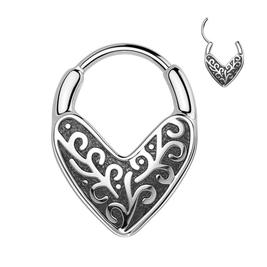 Floral Heart Cast Hinged Segment Hoop Ring for Nose Ear Lobe Helix