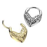 Floral Heart Cast Hinged Segment Hoop Ring for Nose Ear Lobe Helix