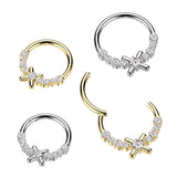 CZ Center Hinged Segment Hoop Ring for Nose Ear Lobe Helix