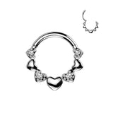 Strawberry Hearts Hinged Segment Hoop Ring for Nose Ear Lobe Helix