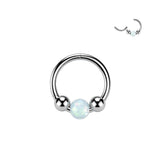 Opal Ball Hinged Segment Hoop Ring for Nose Ear Lobe Tragus Daith