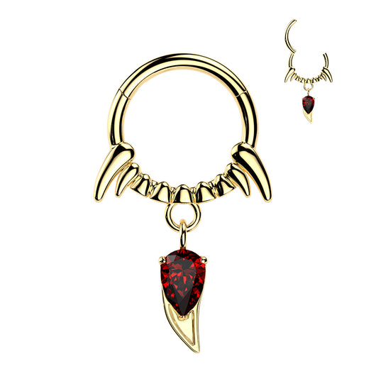 Surgical Steel Vampire Fangs & CZ Dangle Hinged Segment Ring Daith Cartlidge