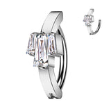 Surgical Steel Hinged Belly Button Ring With Baguette CZ