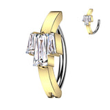 Surgical Steel Hinged Belly Button Ring With Baguette CZ