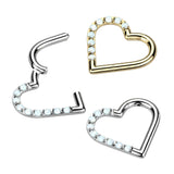 Titanium Hinged Segment Hoop Ring Opal Heart For Nose Septum Cartilage