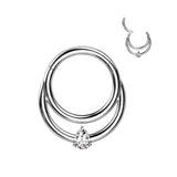 Titanium Hinged Segment Hoop Ring Teardrop CZ For Nose Septum Cartilage