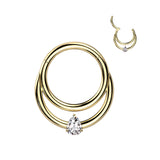Titanium Hinged Segment Hoop Ring Teardrop CZ For Nose Septum Cartilage