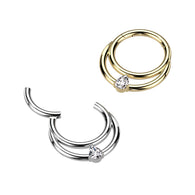 Titanium Hinged Segment Hoop Ring Teardrop CZ For Nose Septum Cartilage