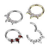 Titanium Hinged Segment Hoop Ring Marquise CZ For Nose Septum Cartilage
