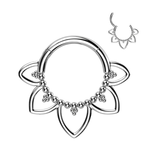 Titanium Hinged Segment Hoop Ring Heart Filigree For Nose Septum Cartilage