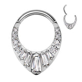 Titanium Hinged Segment Hoop Ring Baguette CZ For Nose Septum Cartilage