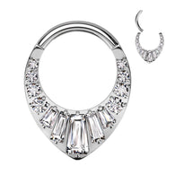 Titanium Hinged Segment Hoop Ring Baguette CZ For Nose Septum Cartilage