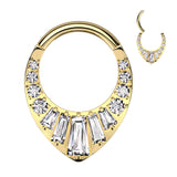 Titanium Hinged Segment Hoop Ring Baguette CZ For Nose Septum Cartilage