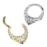 Titanium Hinged Segment Hoop Ring Baguette CZ For Nose Septum Cartilage
