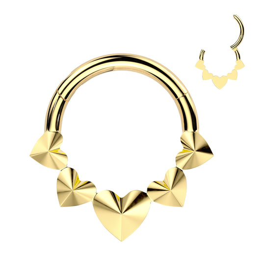 Titanium Hinged Segment Hoop Ring Front 3 D Hearts For Nose Septum Cartilage