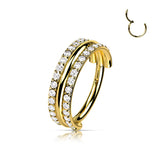Titanium Hinged Segment Hoop Ring Double CZ Lines For Nose Septum Cartilage