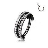 Titanium Hinged Segment Hoop Ring Double CZ Lines For Nose Septum Cartilage