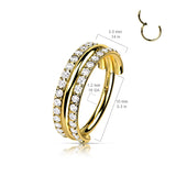 Titanium Hinged Segment Hoop Ring Double CZ Lines For Nose Septum Cartilage