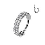 Titanium Hinged Segment Hoop Ring Double Lined CZ for Nose Lobe Helix