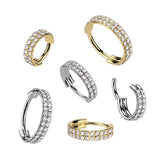 Titanium Hinged Segment Hoop Ring Double Lined CZ for Nose Lobe Helix