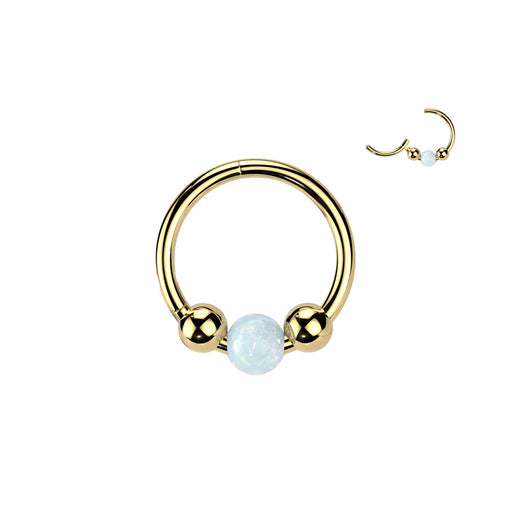 Titanium 18g Opal Ball Hinged Segment Hoop Ring Nose Cartilage