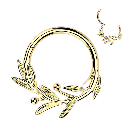 Titanium Hinged Olive Leaf Branch Segment Hoop Ring For Daith Septum Cartilage