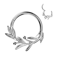 Titanium Hinged Olive Leaf Branch Segment Hoop Ring For Daith Septum Cartilage