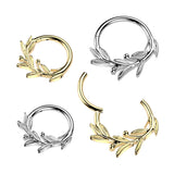 Titanium Hinged Olive Leaf Branch Segment Hoop Ring For Daith Septum Cartilage