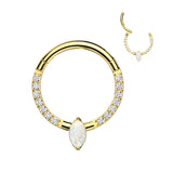 Titanium Hinged Segment Hoop Ring Opal CZ Marquise For Nose Septum Cartilage