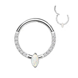 Titanium Hinged Segment Hoop Ring Opal CZ Marquise For Nose Septum Cartilage