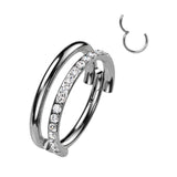 Titanium Hinged Segment Hoop Ring CZ Line For Nose Septum Cartilage