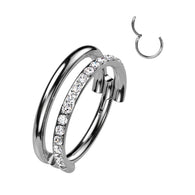 Titanium Hinged Segment Hoop Ring CZ Line For Nose Septum Cartilage