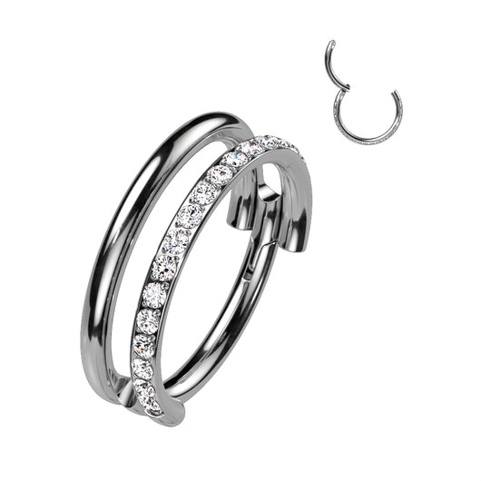 Titanium Hinged Segment Hoop Ring CZ Line For Nose Septum Cartilage