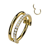 Titanium Hinged Segment Hoop Ring CZ Line For Nose Septum Cartilage