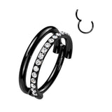 Titanium Hinged Segment Hoop Ring CZ Line For Nose Septum Cartilage