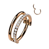 Titanium Hinged Segment Hoop Ring CZ Line For Nose Septum Cartilage