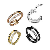 Titanium Hinged Segment Hoop Ring CZ Line For Nose Septum Cartilage