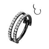 Titanium Hinged Segment Hoop Ring Double CZ Lines For Nose Septum Cartilage