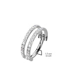 Titanium Hinged Segment Hoop Ring Double CZ Lines For Nose Septum Cartilage