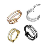 Titanium Hinged Segment Hoop Ring Double CZ Lines For Nose Septum Cartilage