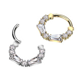 Titanium Hinged Segment Hoop Ring Baguette CZs For Nose Septum Cartilage