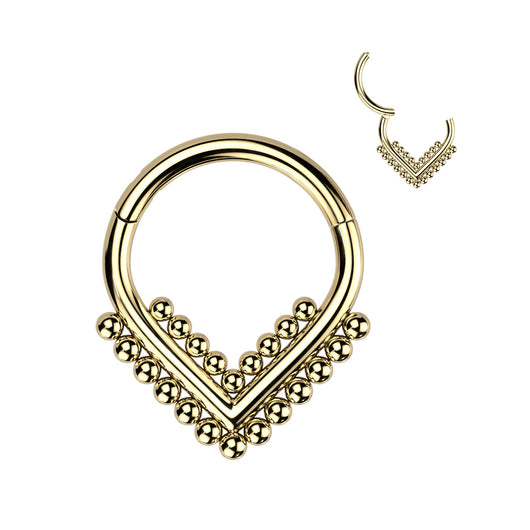 Titanium Hinged Segment Hoop Ring Beaded Chevron For Nose Septum Cartilage