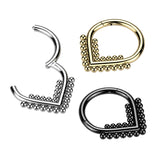 Titanium Hinged Segment Hoop Ring Beaded Chevron For Nose Septum Cartilage